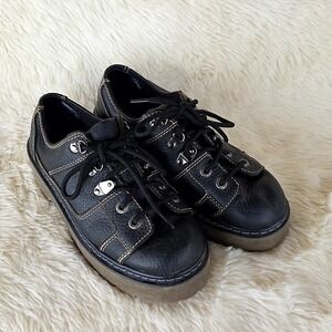 Vintage Riverstone Womens 8.5 M Y2k Chunky Shoes Black Leather Lace Up Platform